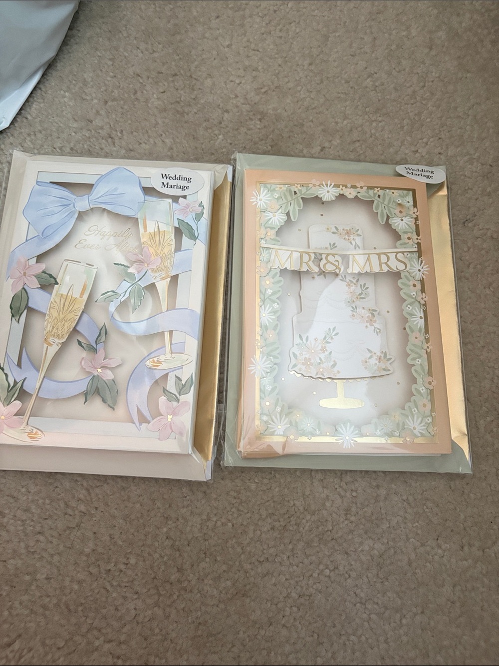 Marshalls Wedding Pop-Up Cards in Pastel Pink, Blue, Green & Gold Accents